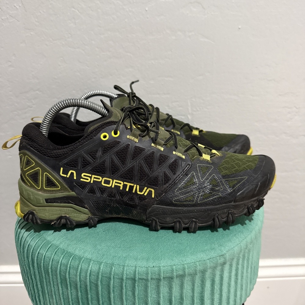 La Sportiva Bushido II Men 9 Black Green Trail Running Shoes Lugged Sneaker 43.5